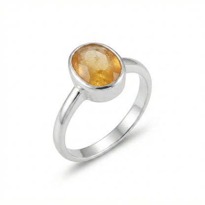 Yellow Sapphire Women Ring - Oval Flush