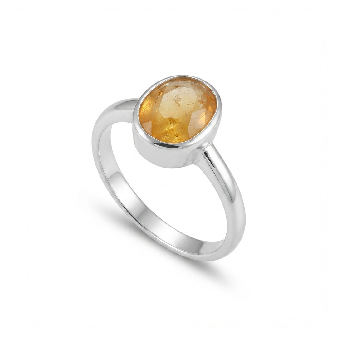 Yellow Sapphire Women Ring - Oval Flush