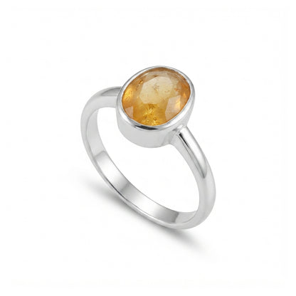 Yellow Sapphire Women Ring - Oval Flush