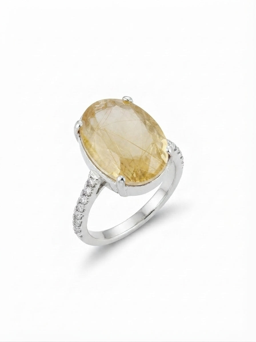 Yellow Sapphire Women Ring - High-Set