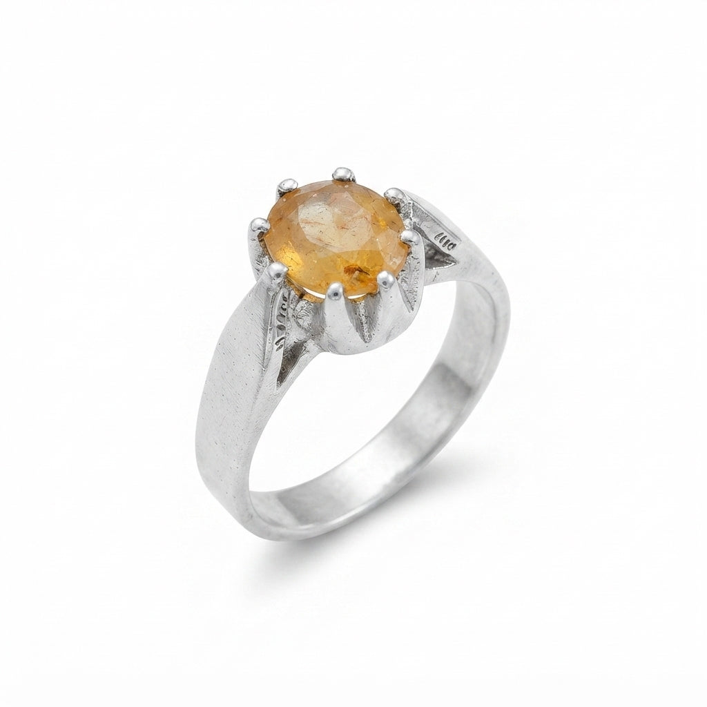 Yellow Sapphire Men Ring - Engraved
