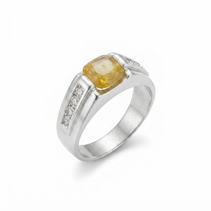 Yellow Sapphire Men Ring - Side Accents