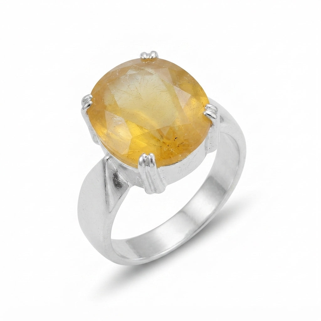 Yellow Sapphire Men Ring - Notched Shoulder