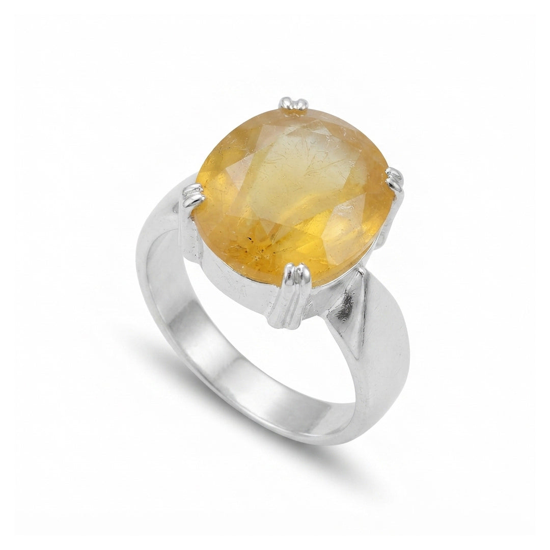 Yellow Sapphire Men Ring - Notched Shoulder