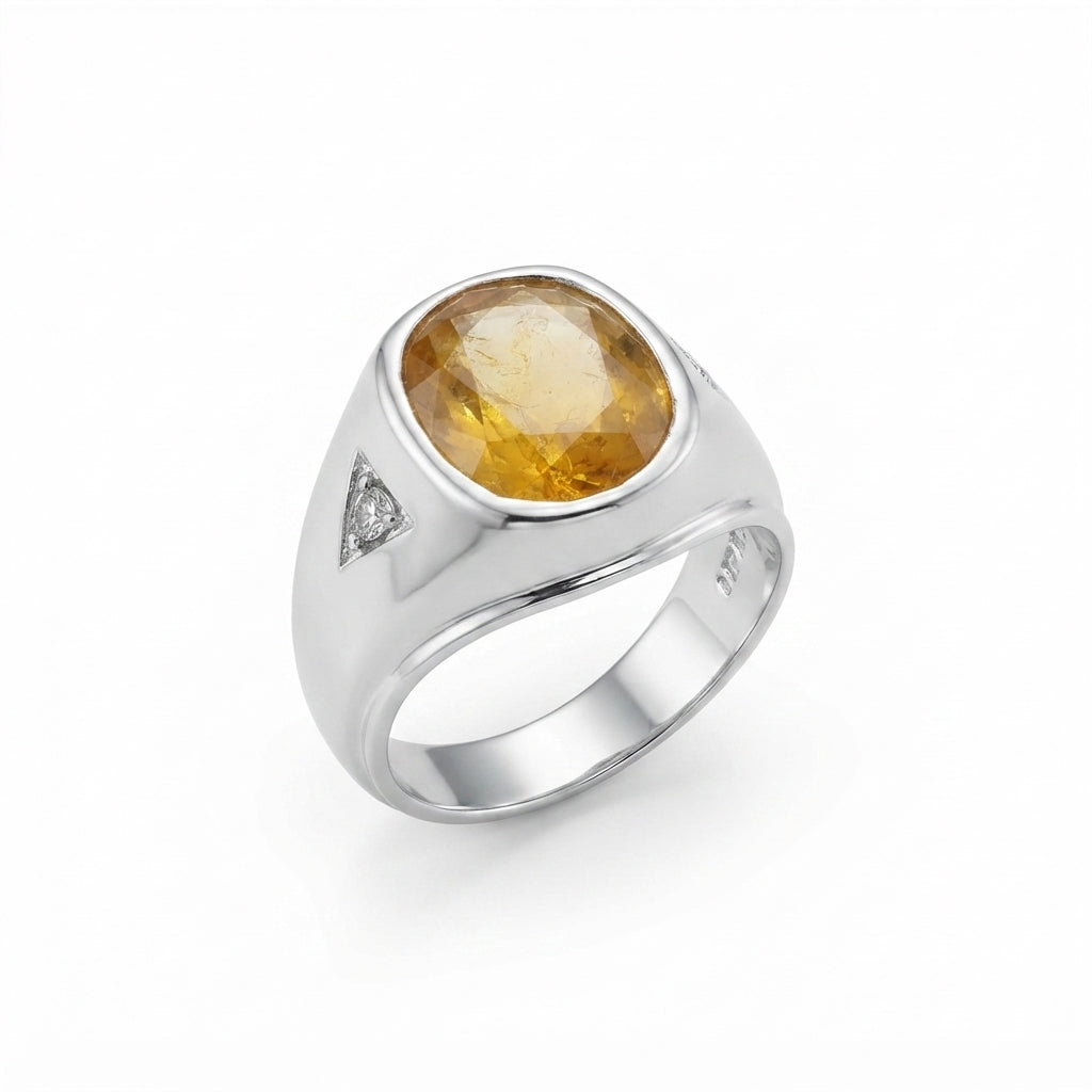 Yellow Sapphire Men Ring - Set Side