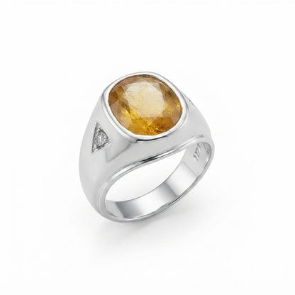 Yellow Sapphire Men Ring - Set Side