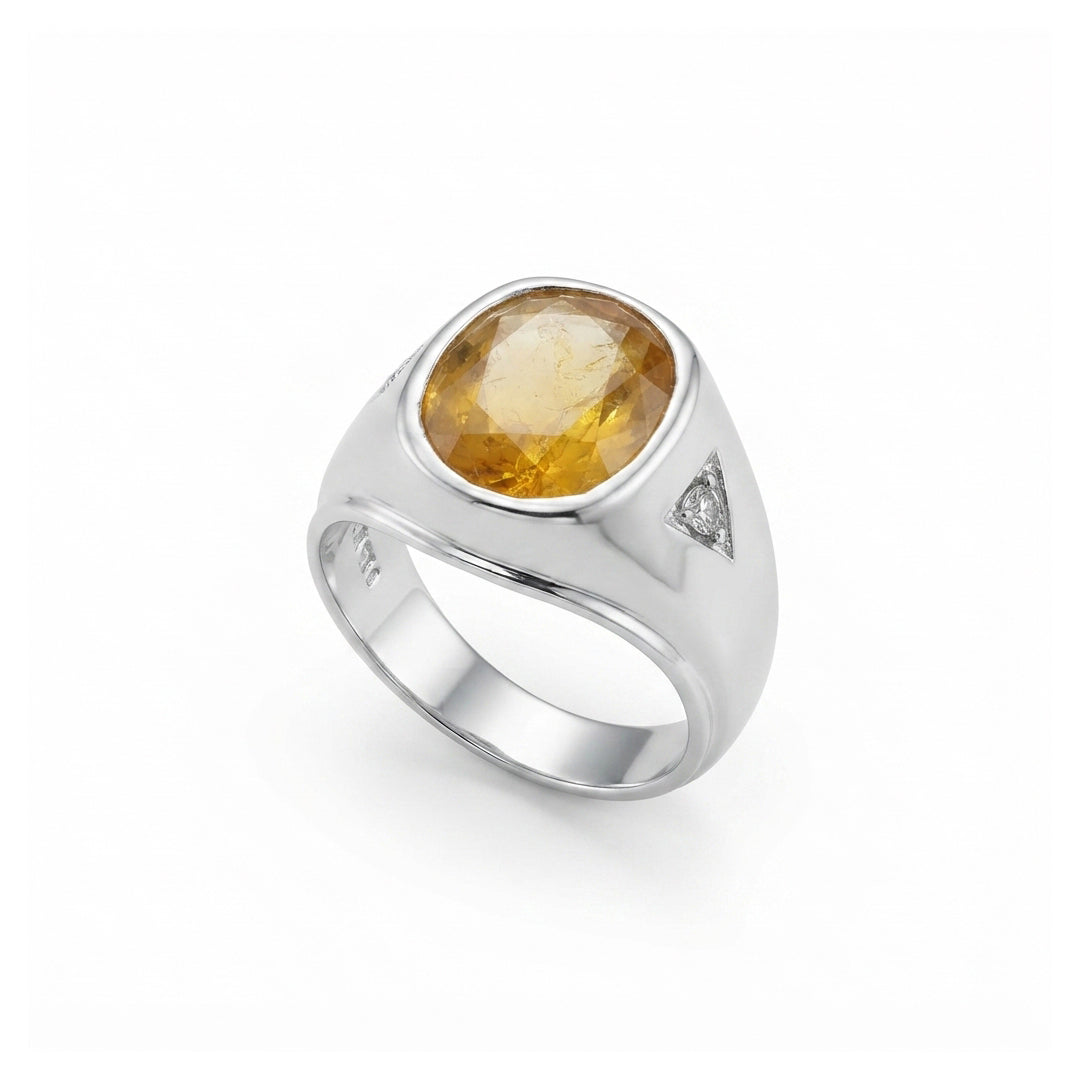 Yellow Sapphire Men Ring - Set Side