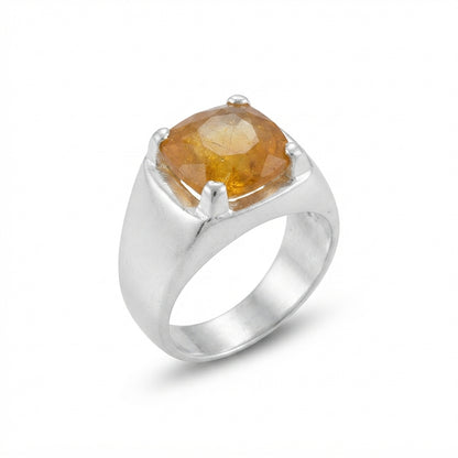 Yellow Sapphire Men Ring - Corner Pillar