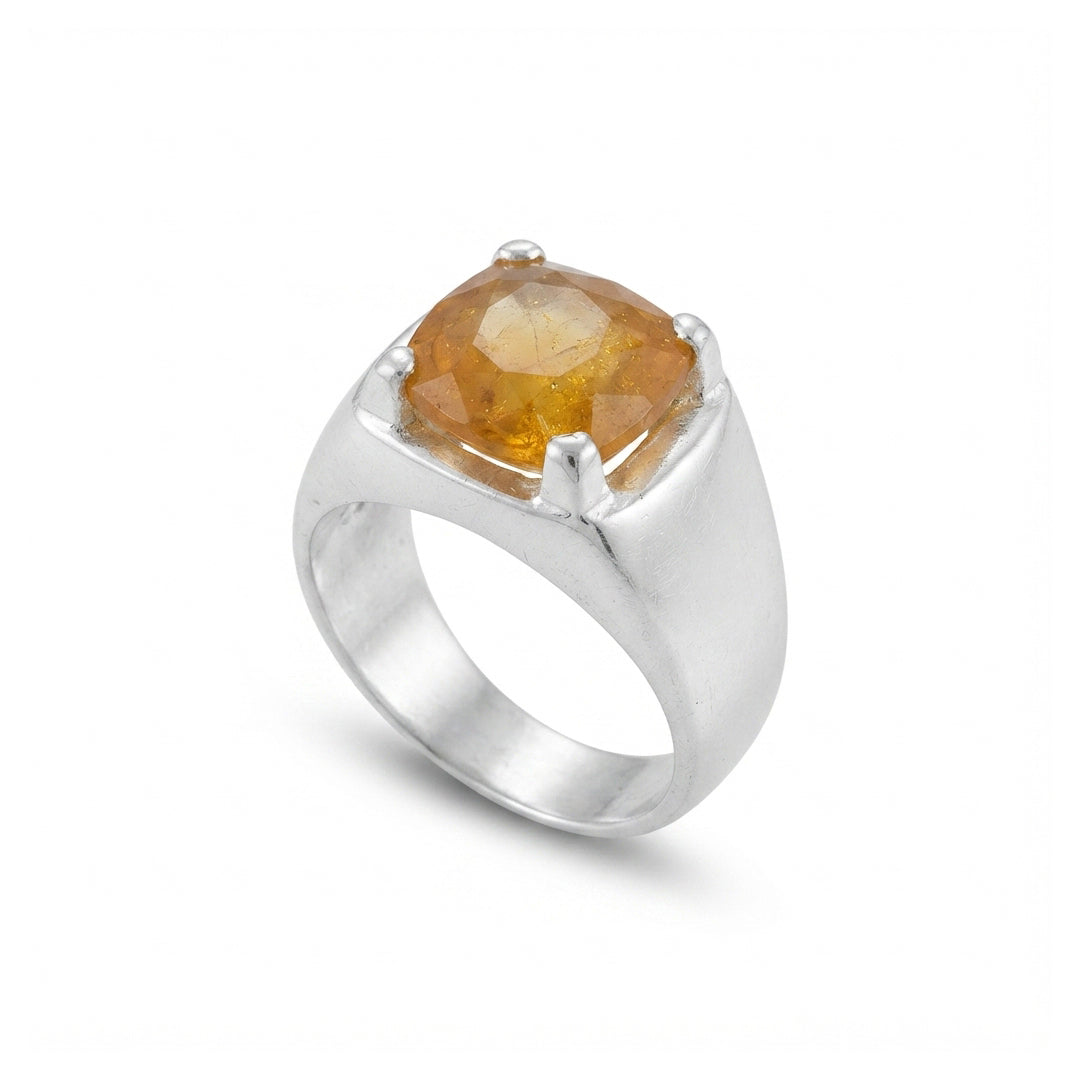 Yellow Sapphire Men Ring - Corner Pillar