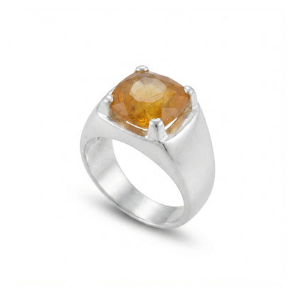 Yellow Sapphire Men Ring - Corner Pillar