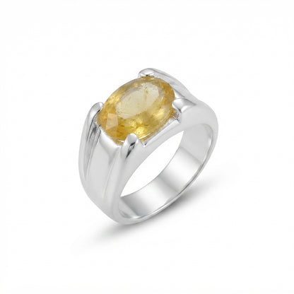 Yellow Sapphire Men Ring - Channel