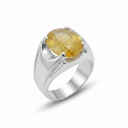 Yellow Sapphire Men Ring - Curved