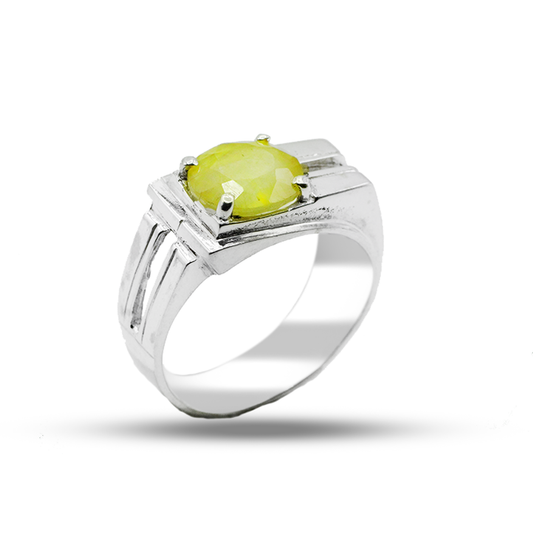 Yellow Sapphire Men Ring – Side Stone Band