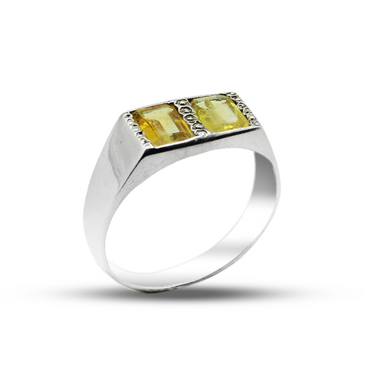 Yellow Sapphire Men Ring – Double Stone Inlay Design