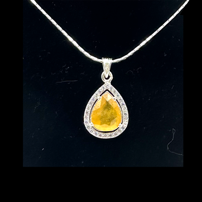 Yellow Sapphire Pendant - Drop Halo