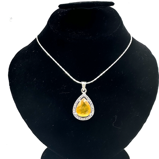 Yellow Sapphire Pendant - Drop Halo